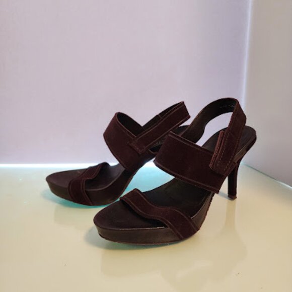 PEDRO GARCIA Maroon Suede Open Toe Platform Heeled Sandals - Picture 1 of 7
